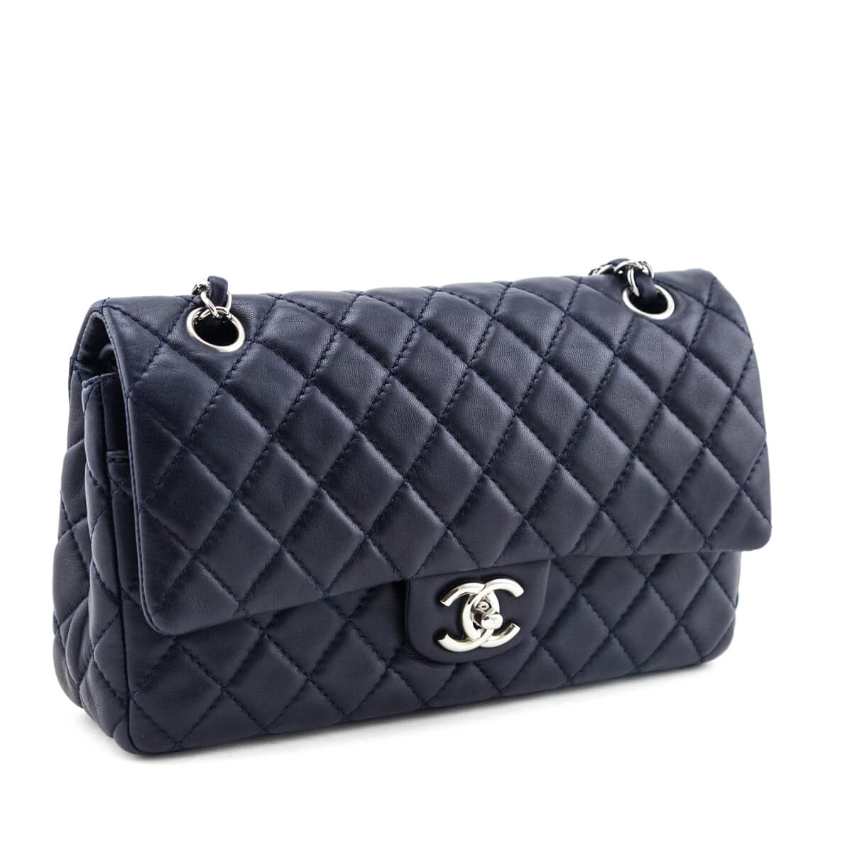 Chanel Navy Quilted Lambskin Medium Soft Double Flap Bag