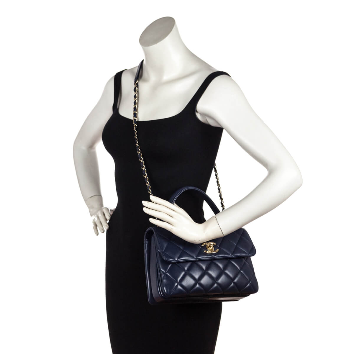 Chanel Navy Quilted Lambskin Small Trendy CC Top Handle Flap Bag