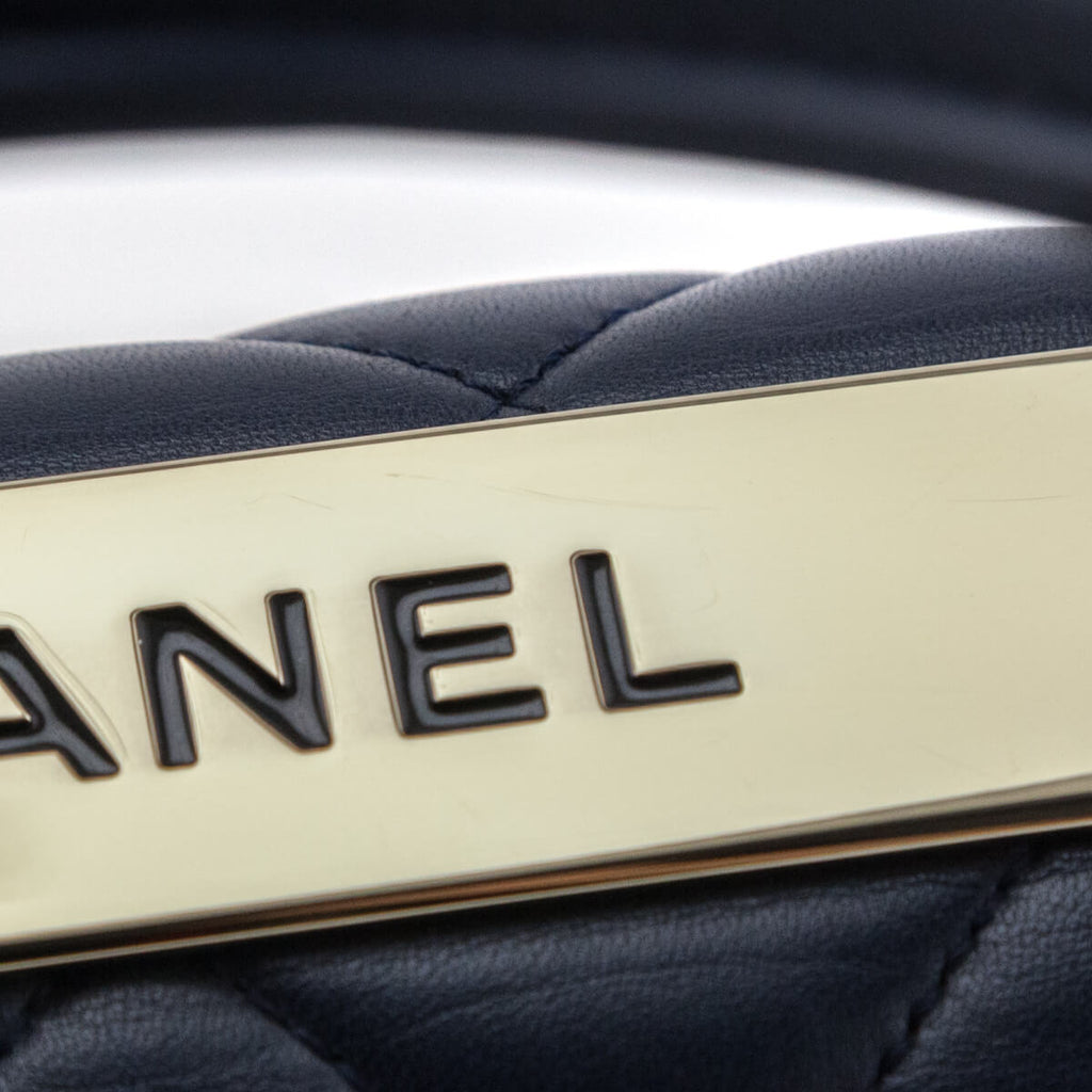 Chanel Navy Quilted Lambskin Small Trendy CC Top Handle Flap Bag