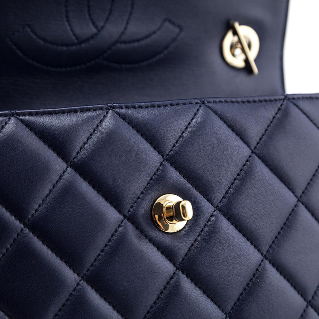 Chanel Navy Quilted Lambskin Small Trendy CC Top Handle Flap Bag
