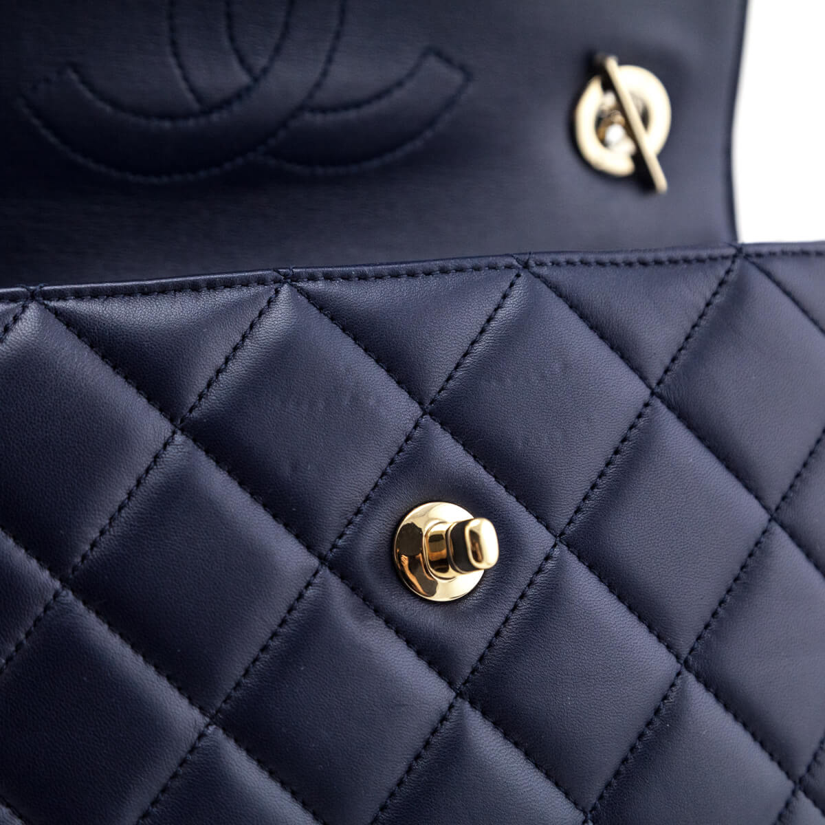Chanel Navy Quilted Lambskin Small Trendy CC Top Handle Flap Bag
