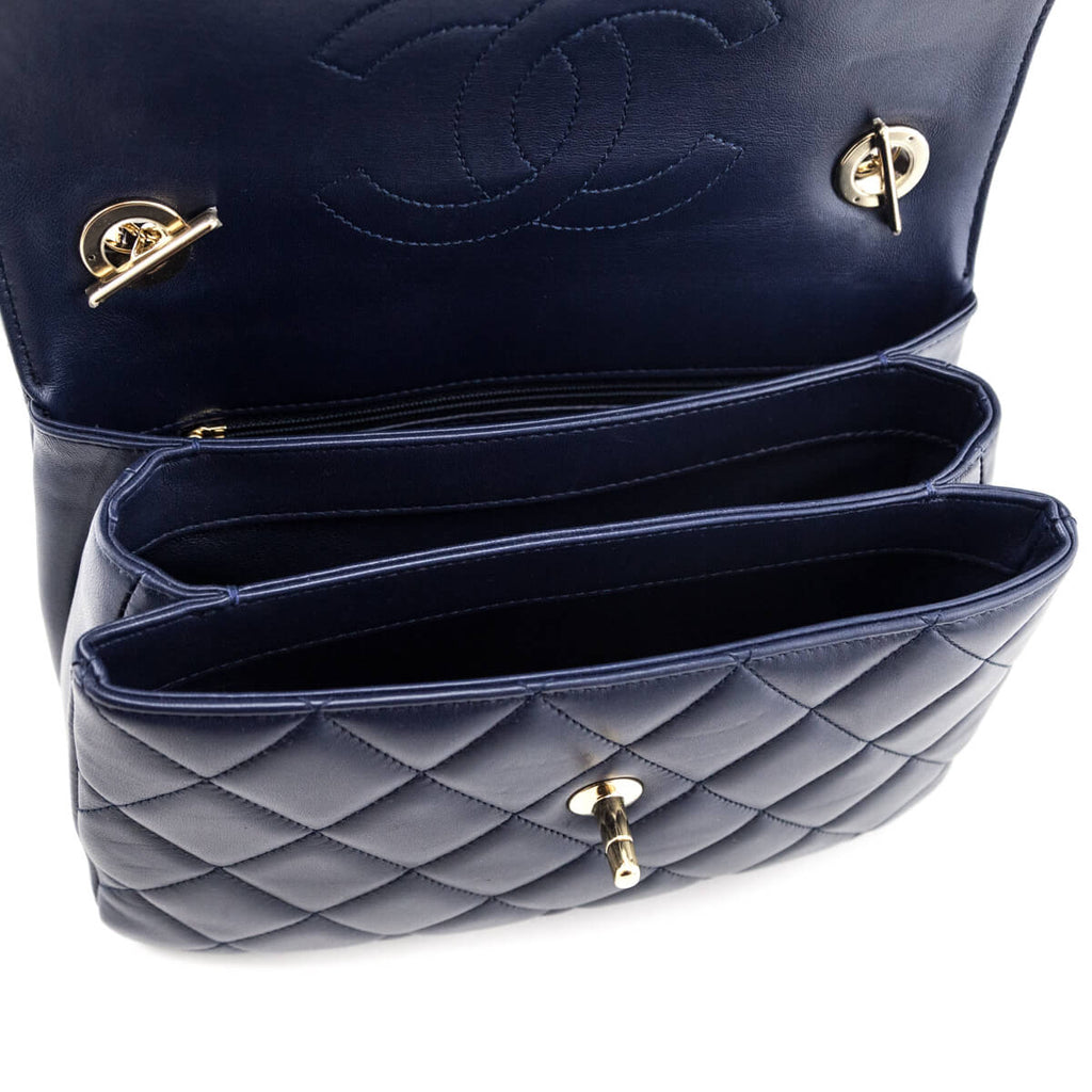 Chanel Navy Quilted Lambskin Small Trendy CC Top Handle Flap Bag