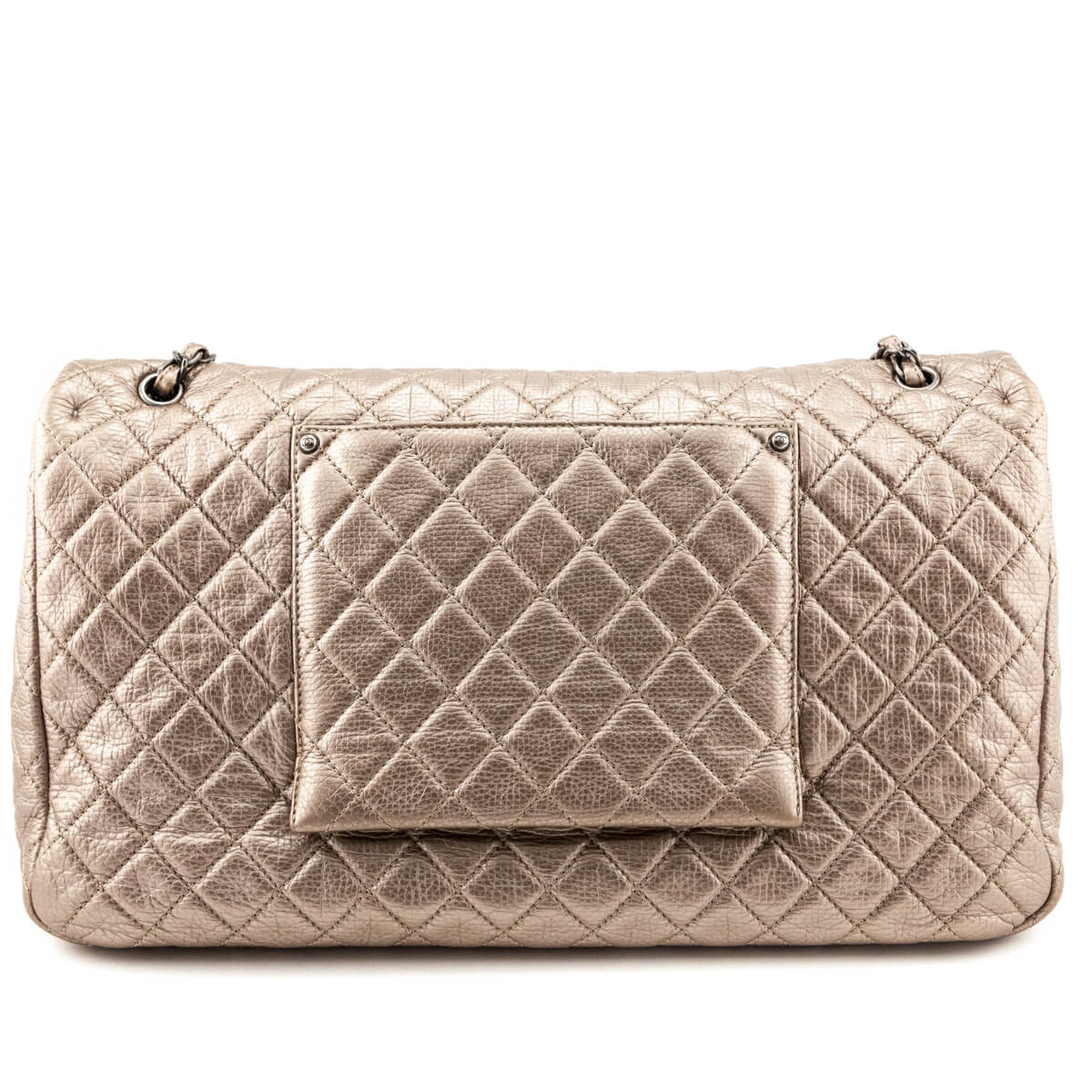 Chanel Pale Gold Metallic Calfskin Quilted XXL Travel Flap Bag