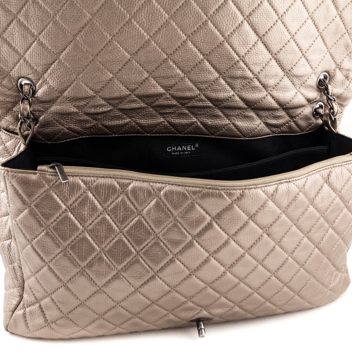 Chanel Pale Gold Metallic Calfskin Quilted XXL Travel Flap Bag