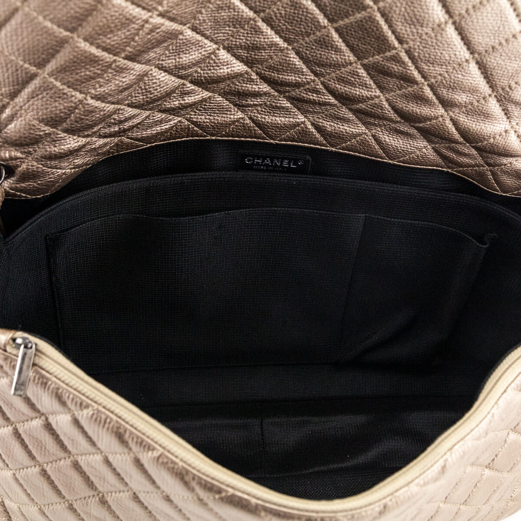 Chanel Pale Gold Metallic Calfskin Quilted XXL Travel Flap Bag
