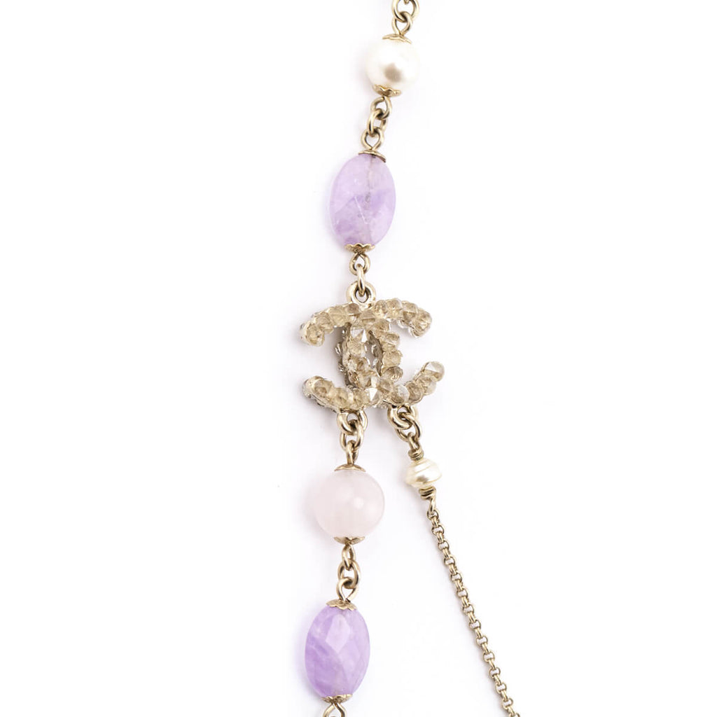 Chanel Purple Bead & Gold CC Multi-Strand Necklace