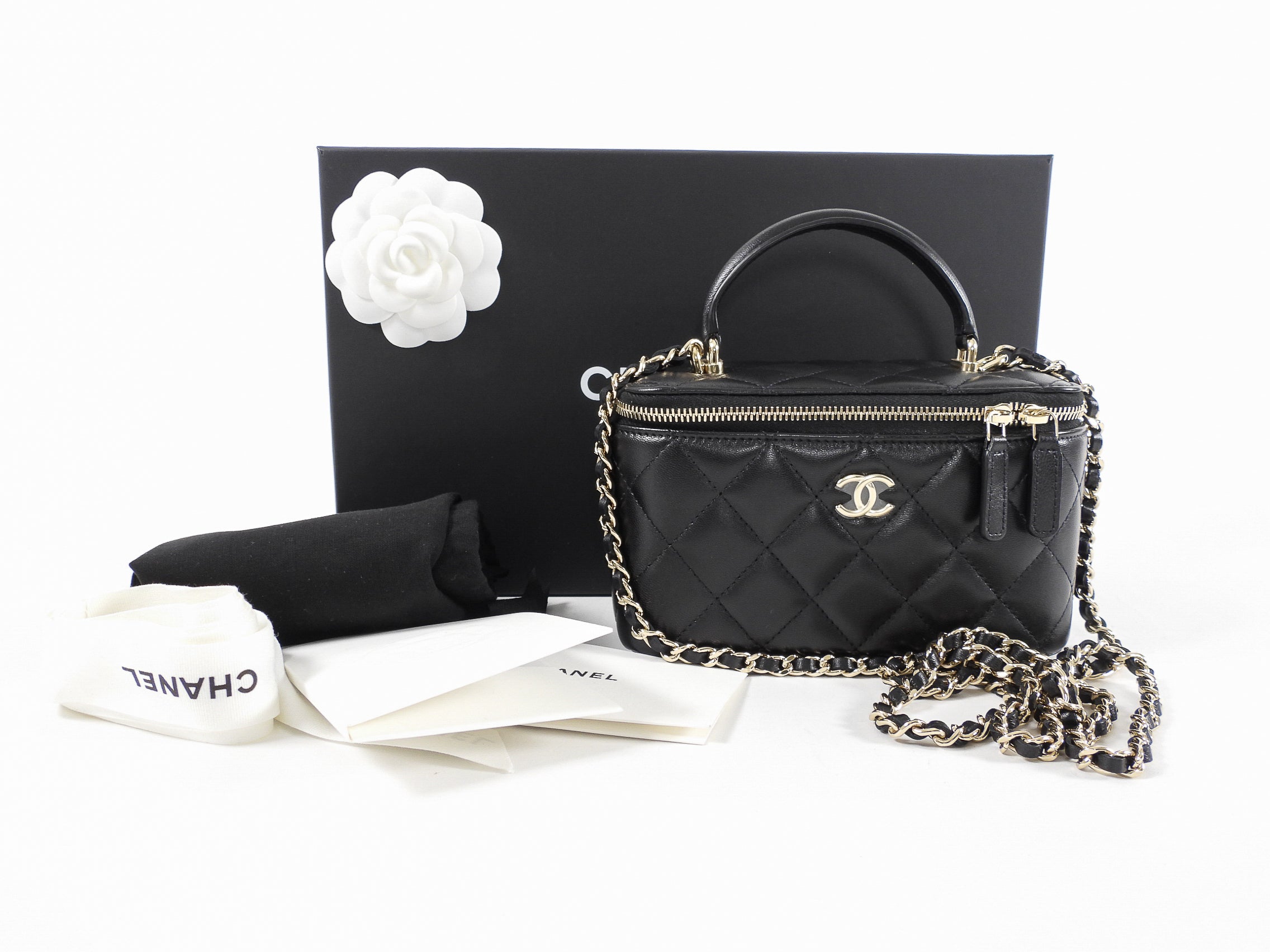 Chanel 21S Black Lambskin Classic Vanity Bag with Chain