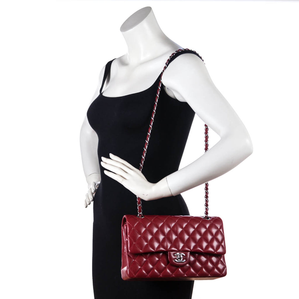 Chanel Red Quilted Caviar Classic Medium Double Flap Bag