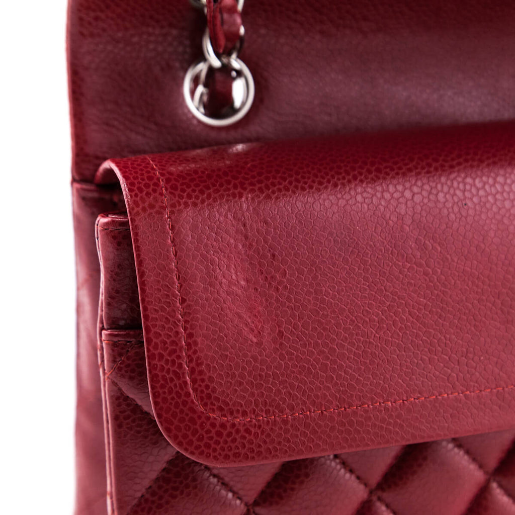 Chanel Red Quilted Caviar Classic Medium Double Flap Bag