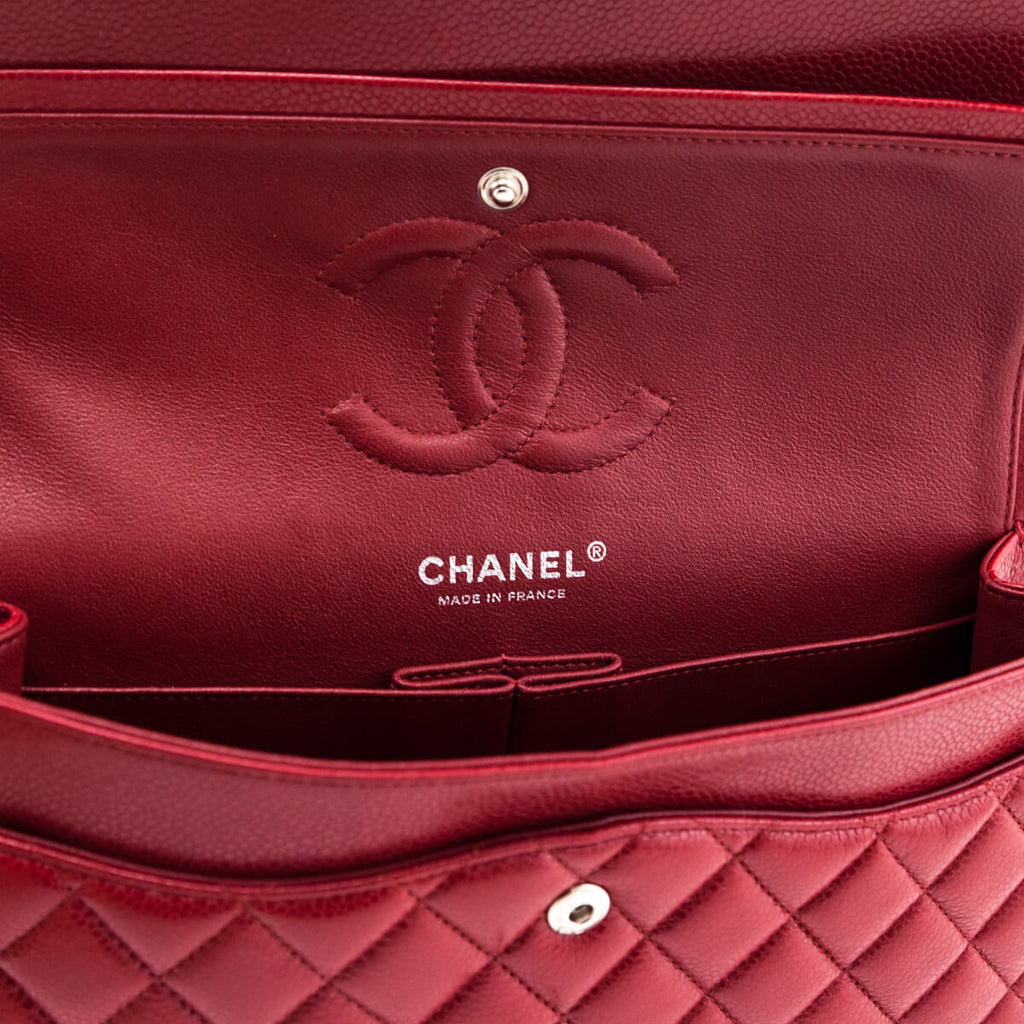 Chanel Red Quilted Caviar Classic Medium Double Flap Bag