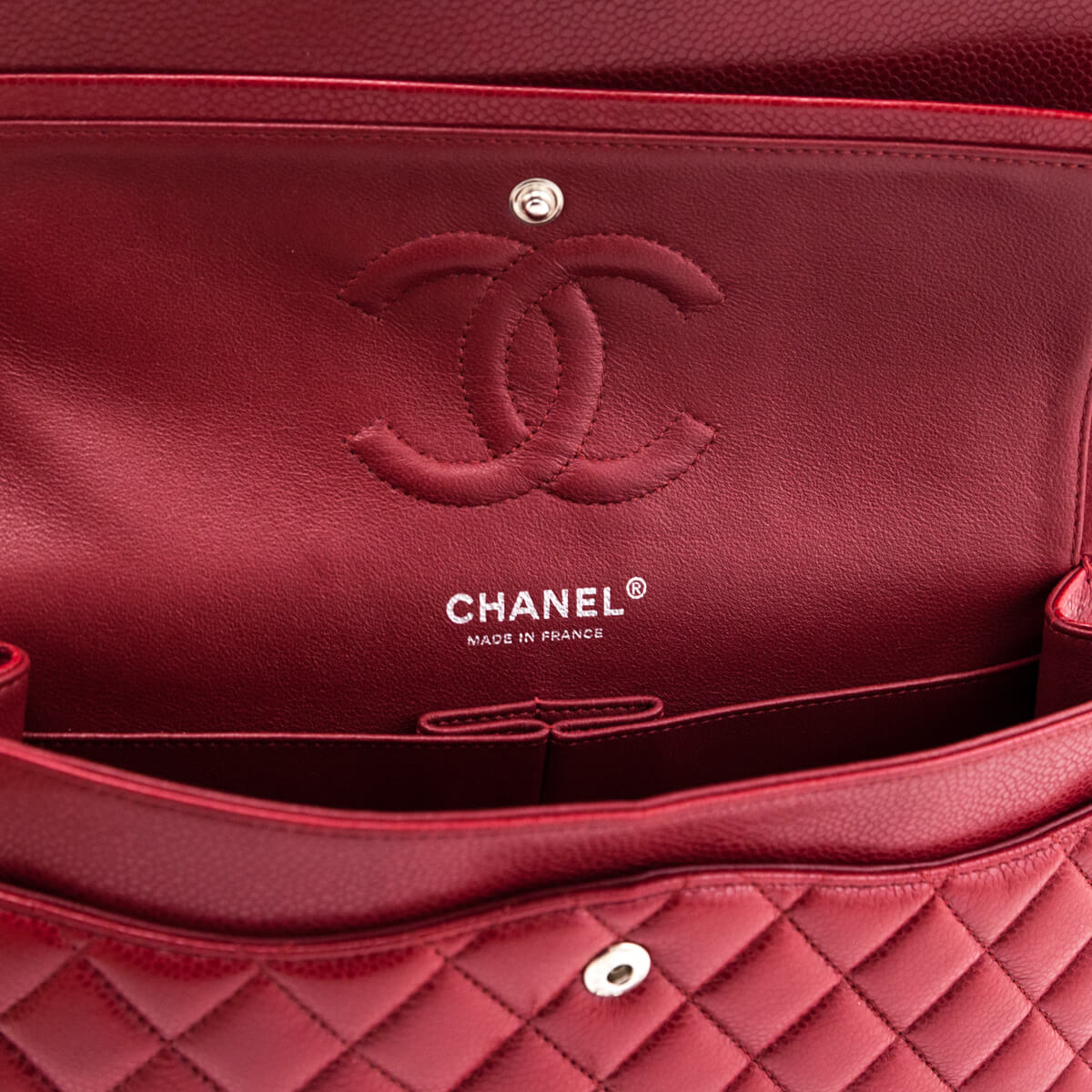 Chanel Red Quilted Caviar Classic Medium Double Flap Bag