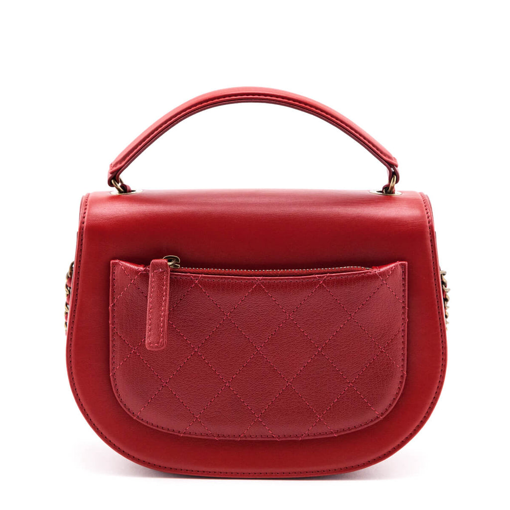 Chanel Red Shiny Calfskin & Quilted Goatskin Small Coco Curve Messenger Flap Bag