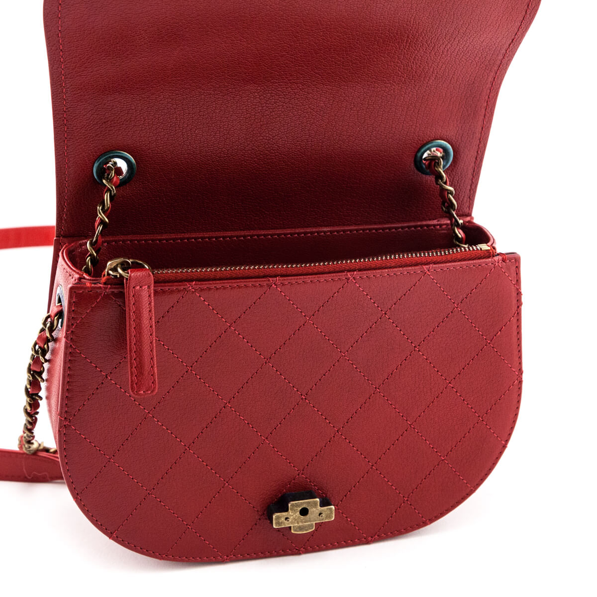 Chanel Red Shiny Calfskin & Quilted Goatskin Small Coco Curve Messenger Flap Bag