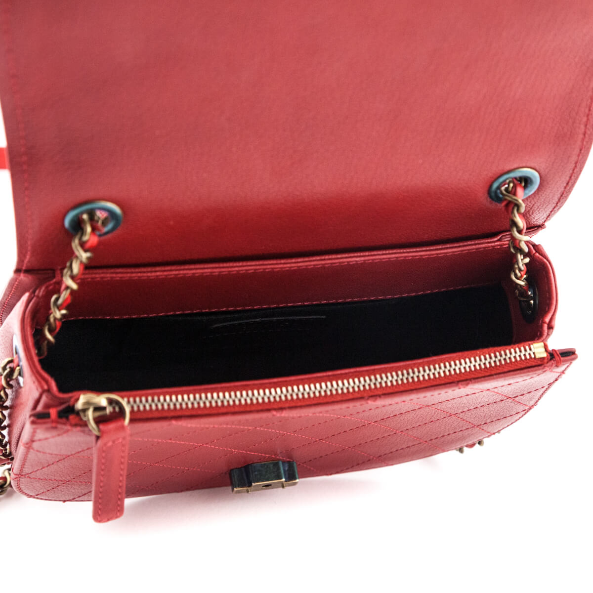 Chanel Red Shiny Calfskin & Quilted Goatskin Small Coco Curve Messenger Flap Bag