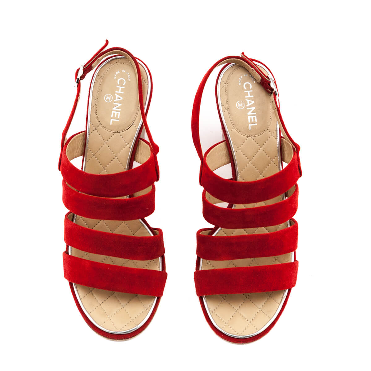 Chanel Red Suede Multi-Strap CC Sandals US 7 | EU 37