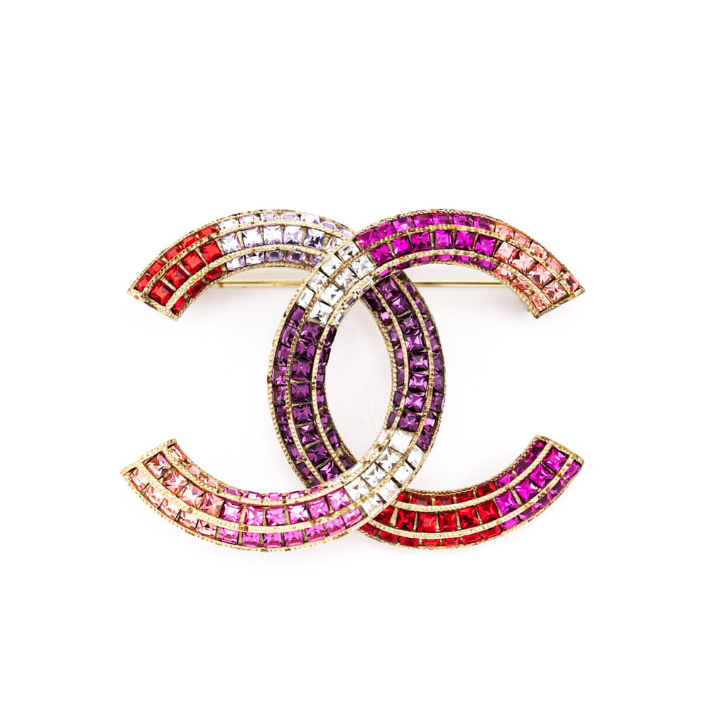 Chanel Red & Pink Strass CC Brooch