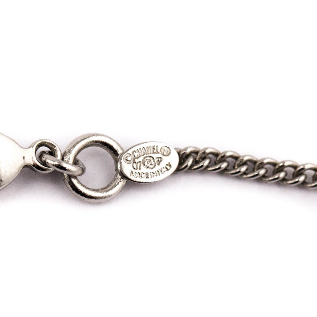 Chanel Silver Crystal Camellia Pendant Necklace
