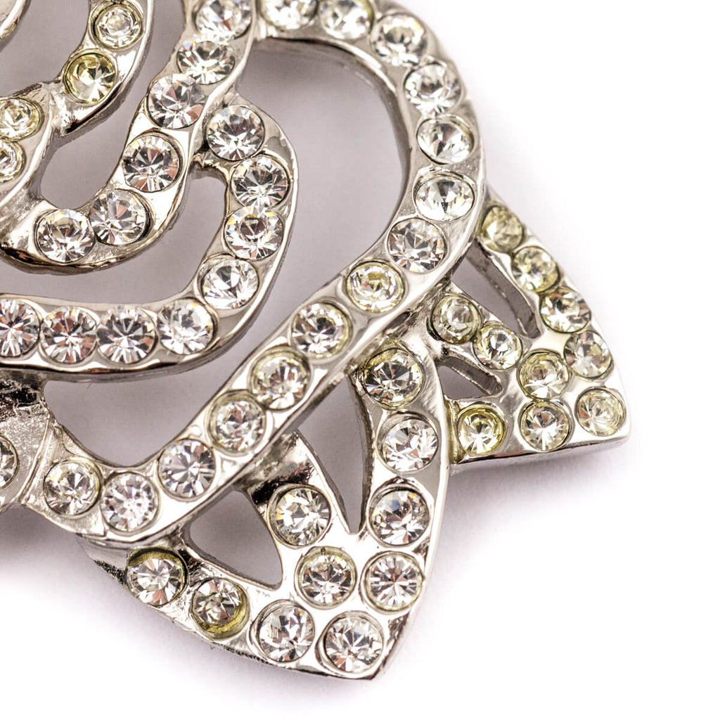 Chanel Silver Crystal Camellia Pendant Necklace