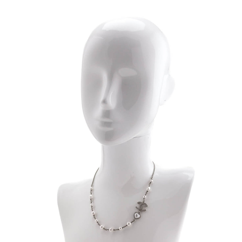 Chanel Silver Faux Pearl CC Necklace
