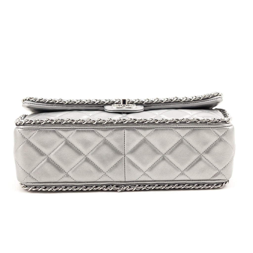 Chanel Silver Lambskin Quilted Large Chain All Over Flap Bag