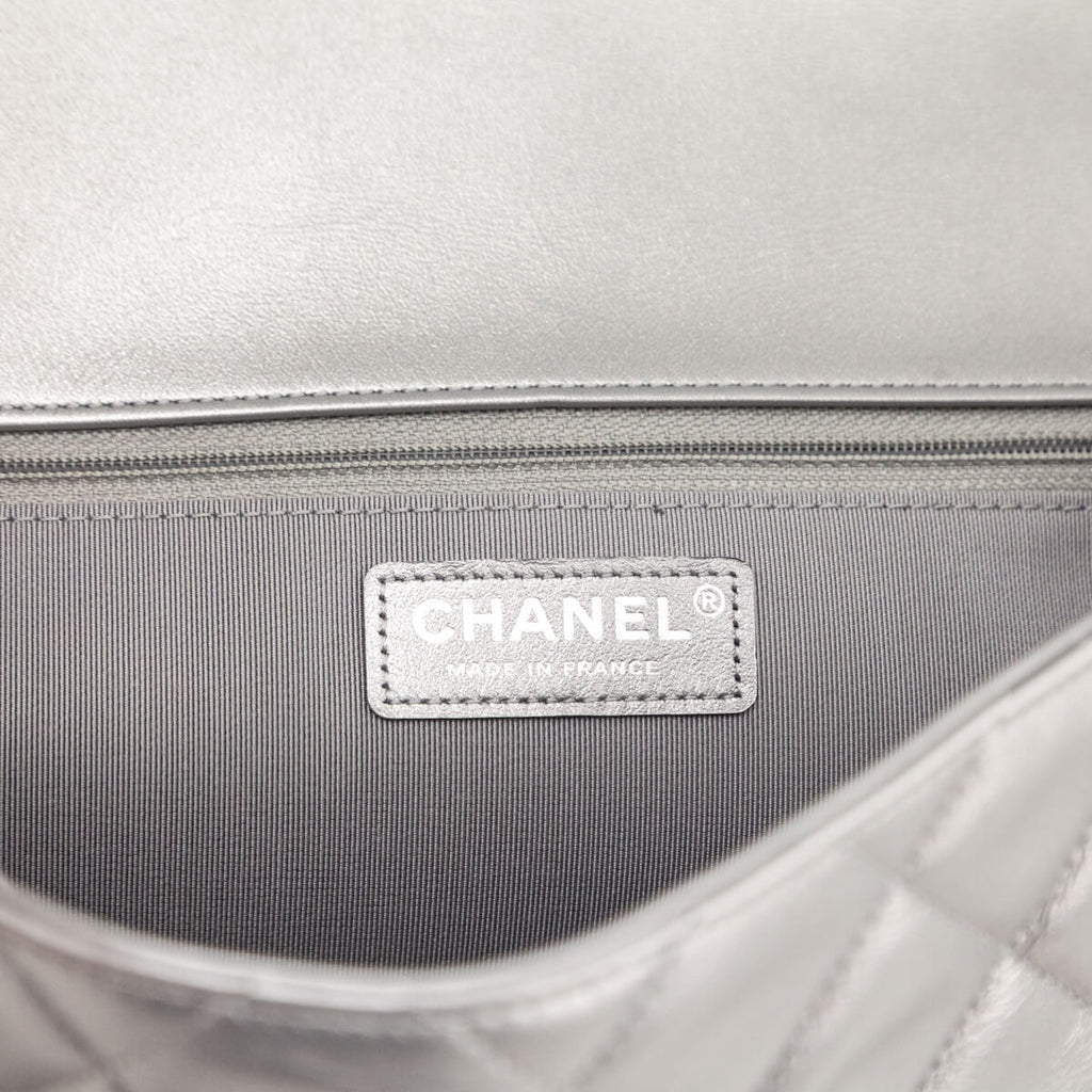 Chanel Silver Lambskin Quilted Large Chain All Over Flap Bag