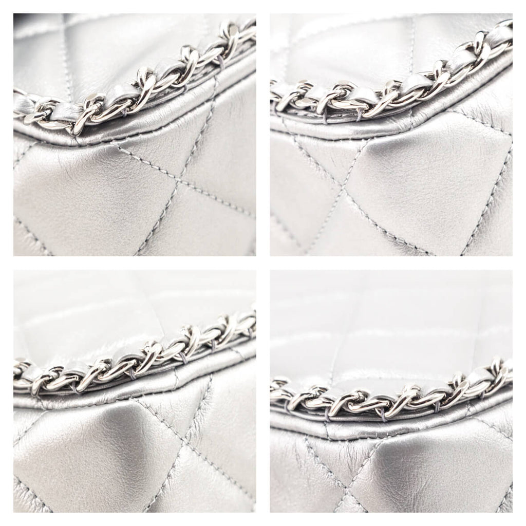 Chanel Silver Lambskin Quilted Large Chain All Over Flap Bag