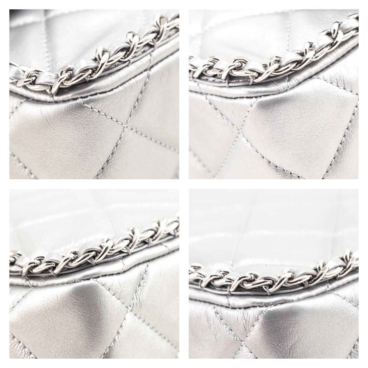 Chanel Silver Lambskin Quilted Large Chain All Over Flap Bag