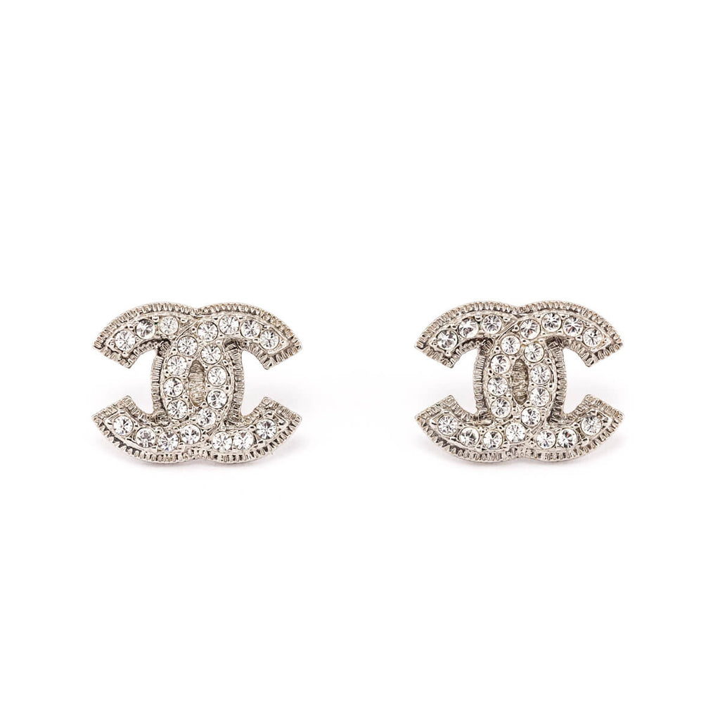 Chanel Silver Strass CC Stud Earrings