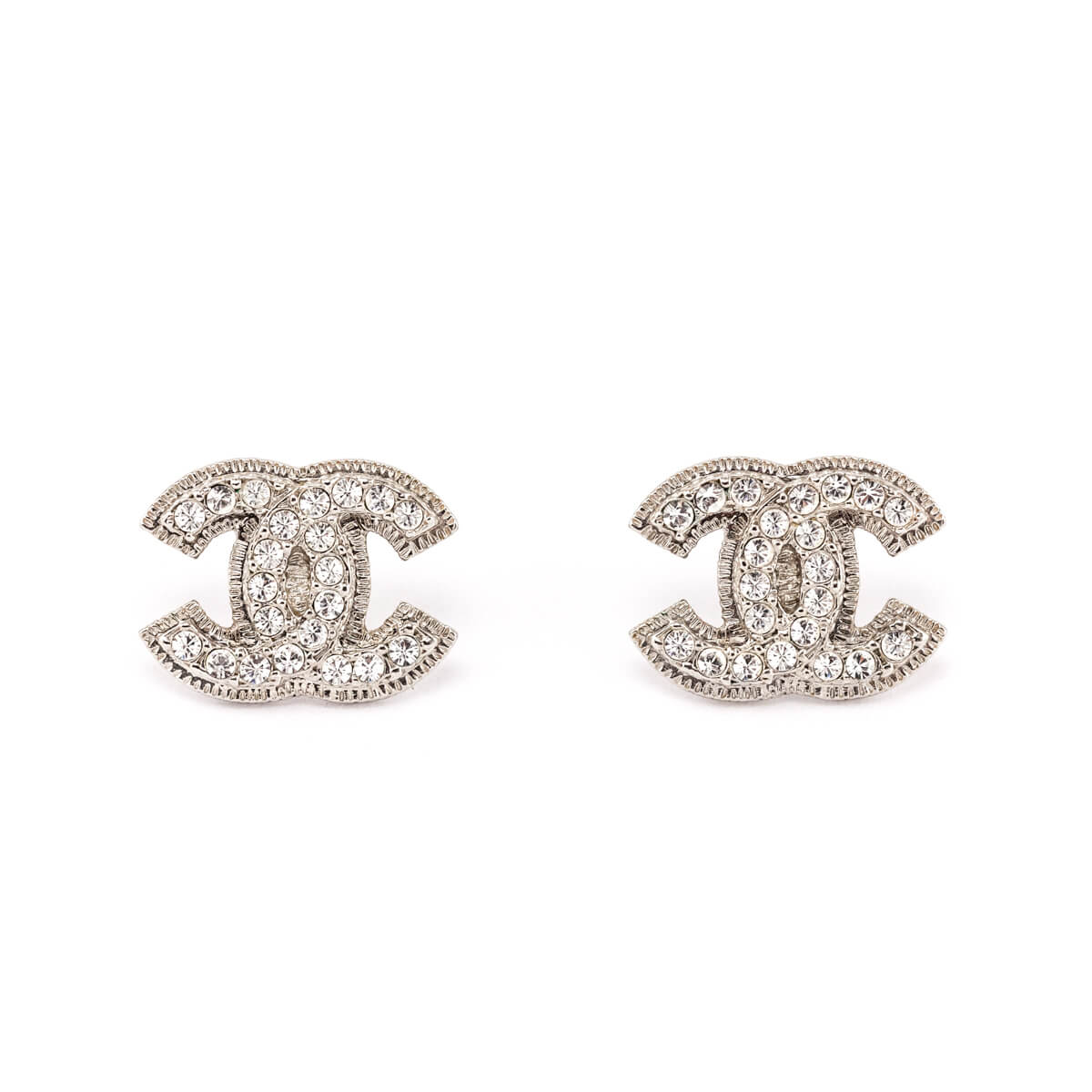 Chanel Silver Strass CC Stud Earrings