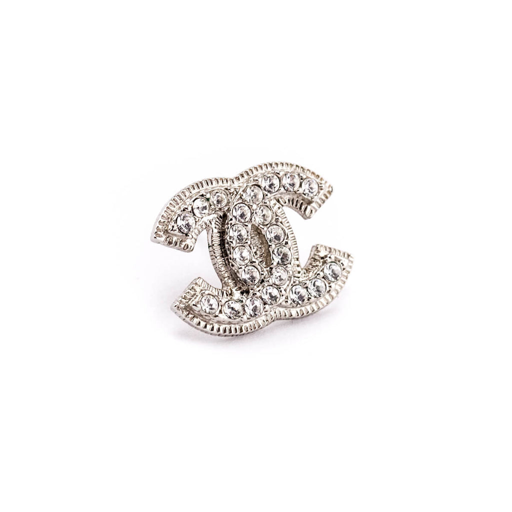 Chanel Silver Strass CC Stud Earrings