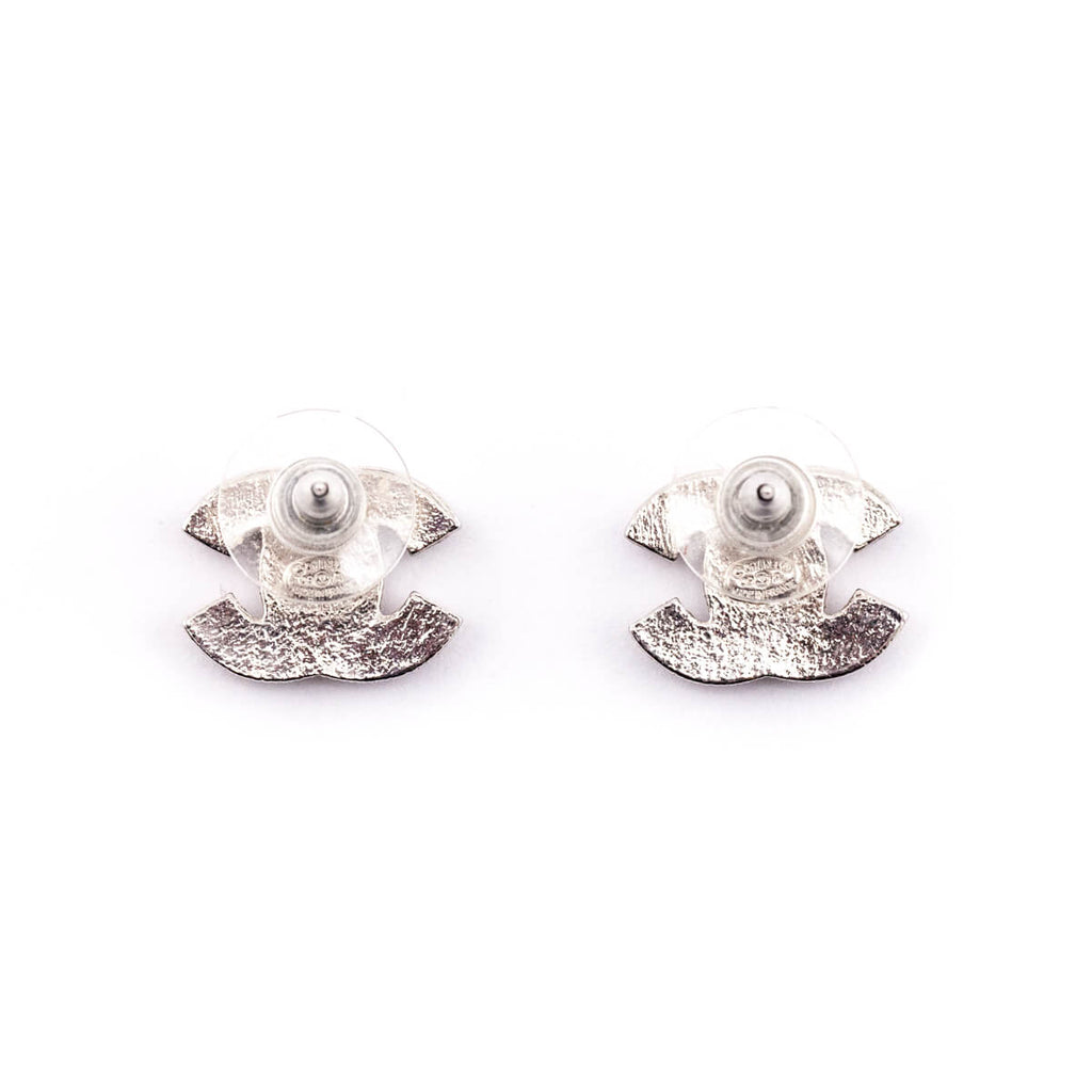 Chanel Silver Strass CC Stud Earrings