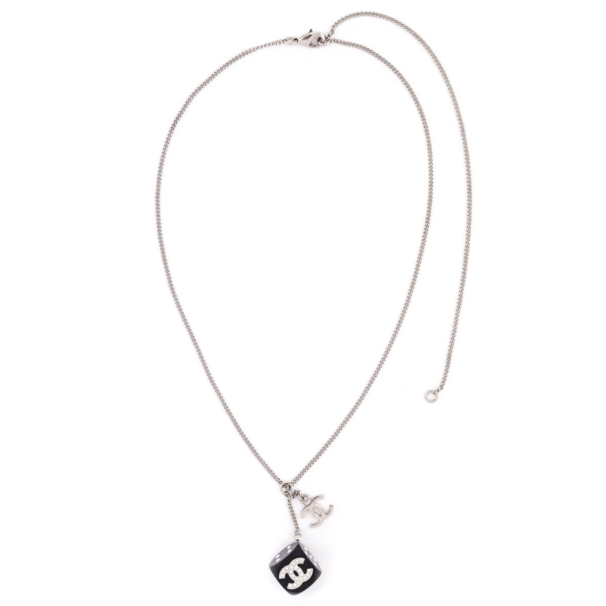 Chanel Silver & Black Crystal CC Dice Pendant Necklace