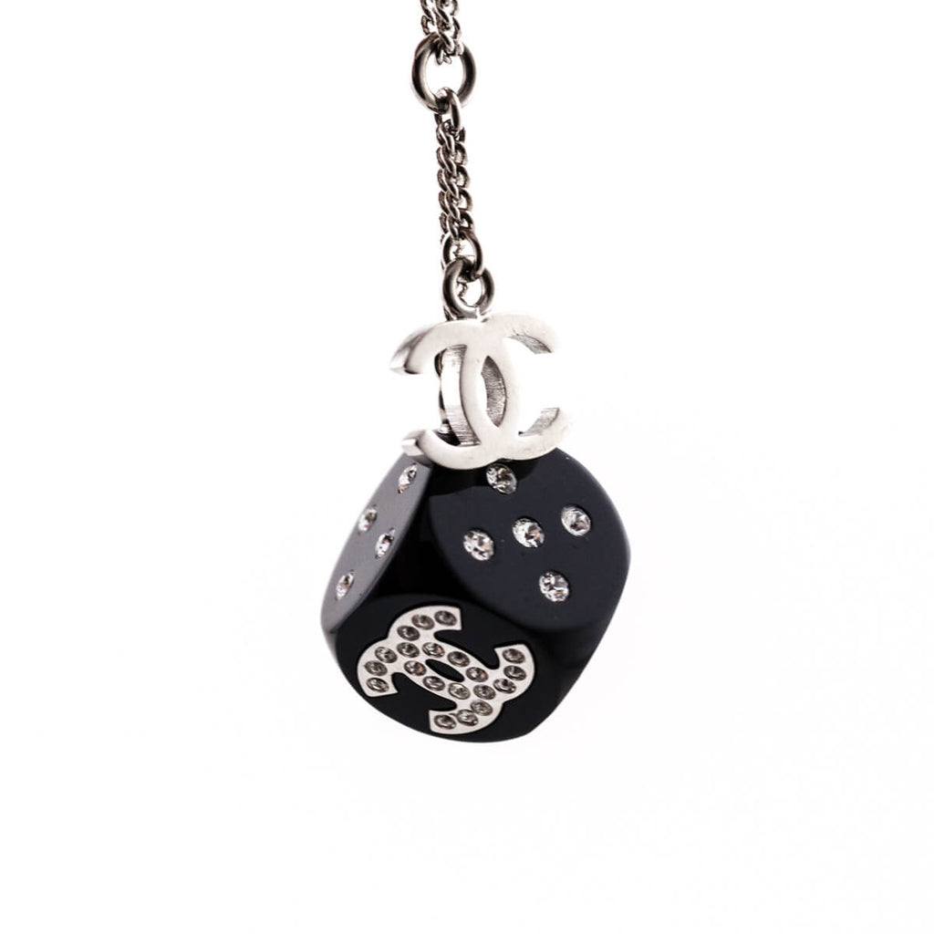Chanel Silver & Black Crystal CC Dice Pendant Necklace