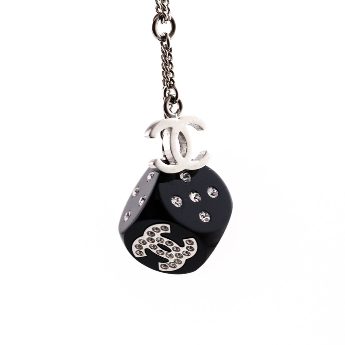 Chanel Silver & Black Crystal CC Dice Pendant Necklace