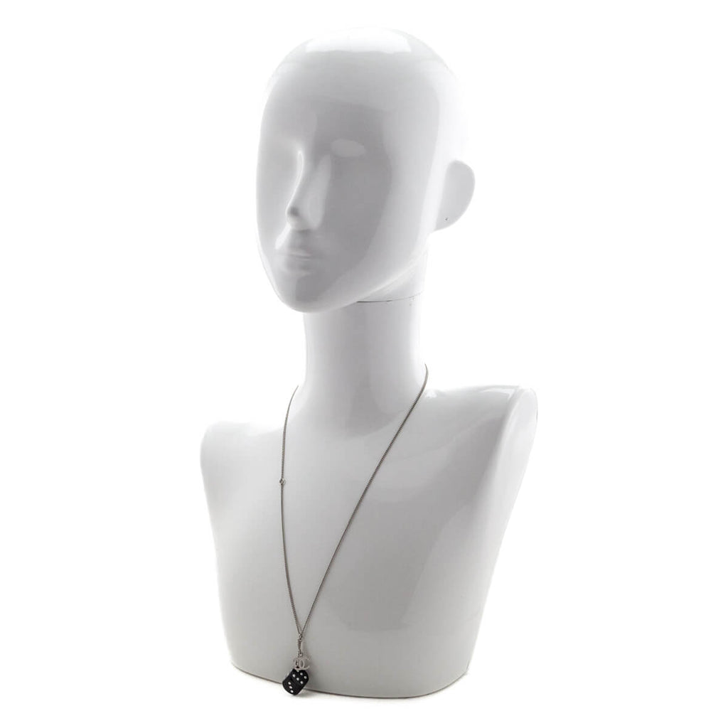 Chanel Silver & Black Crystal CC Dice Pendant Necklace