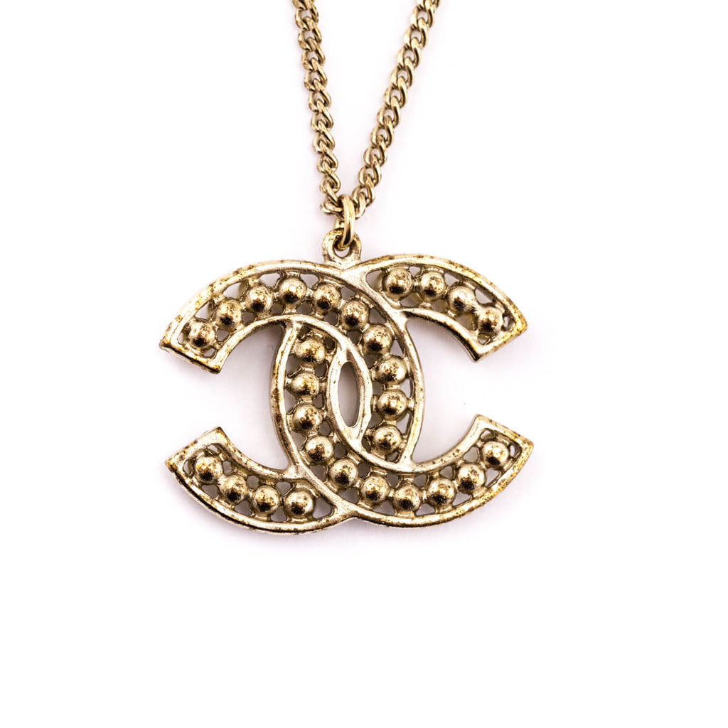 Chanel Pale Gold-Tone & Faux Pearl CC Pendant Necklace