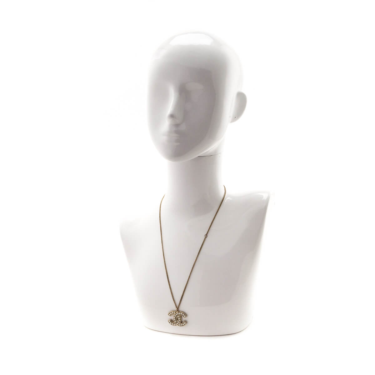 Chanel Pale Gold-Tone & Faux Pearl CC Pendant Necklace