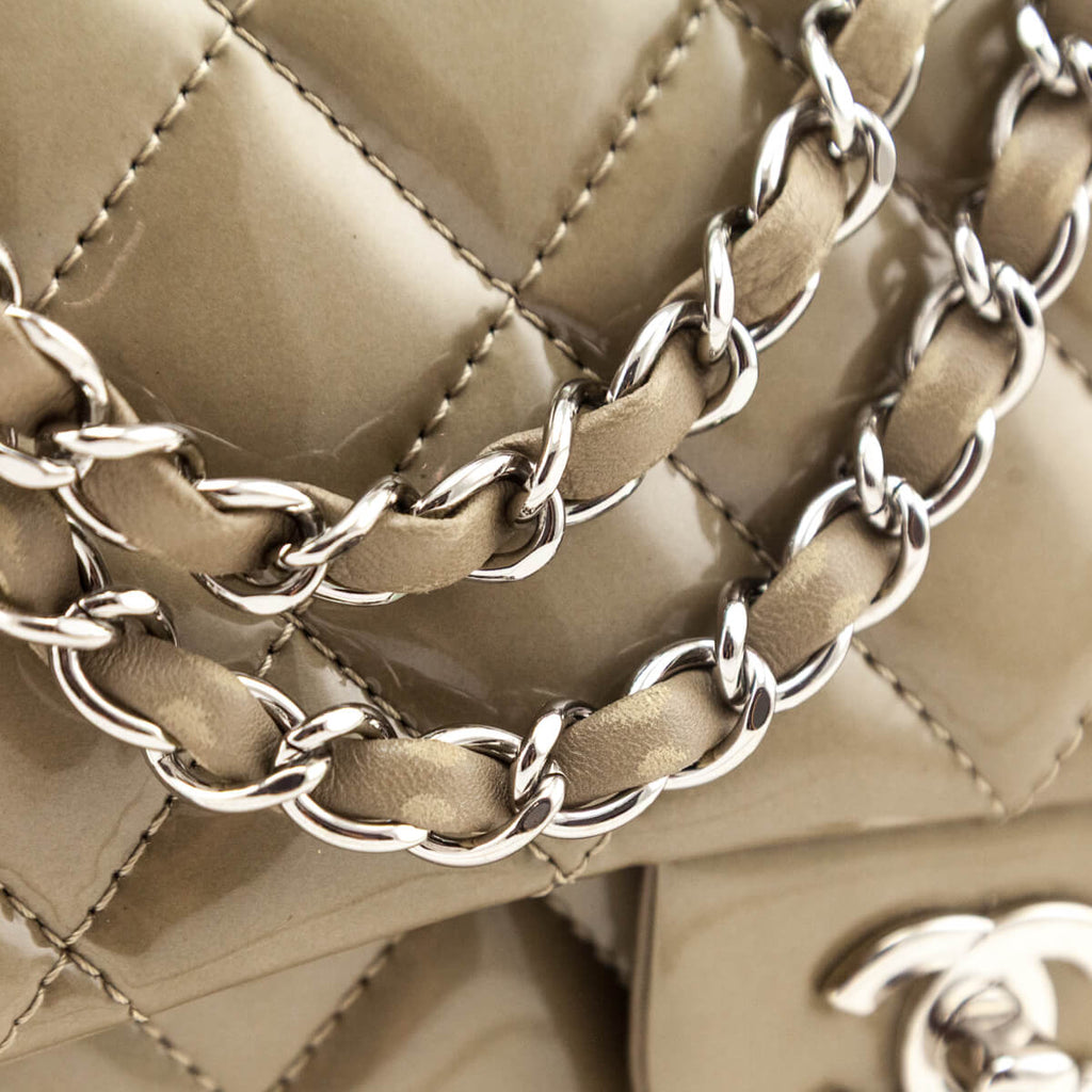 Chanel Taupe Patent Patent Quilted 3 Accordion Jumbo Flap Bag