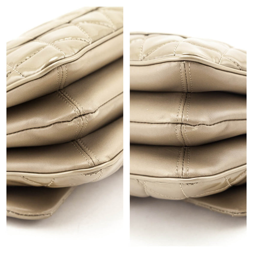 Chanel Taupe Patent Patent Quilted 3 Accordion Jumbo Flap Bag