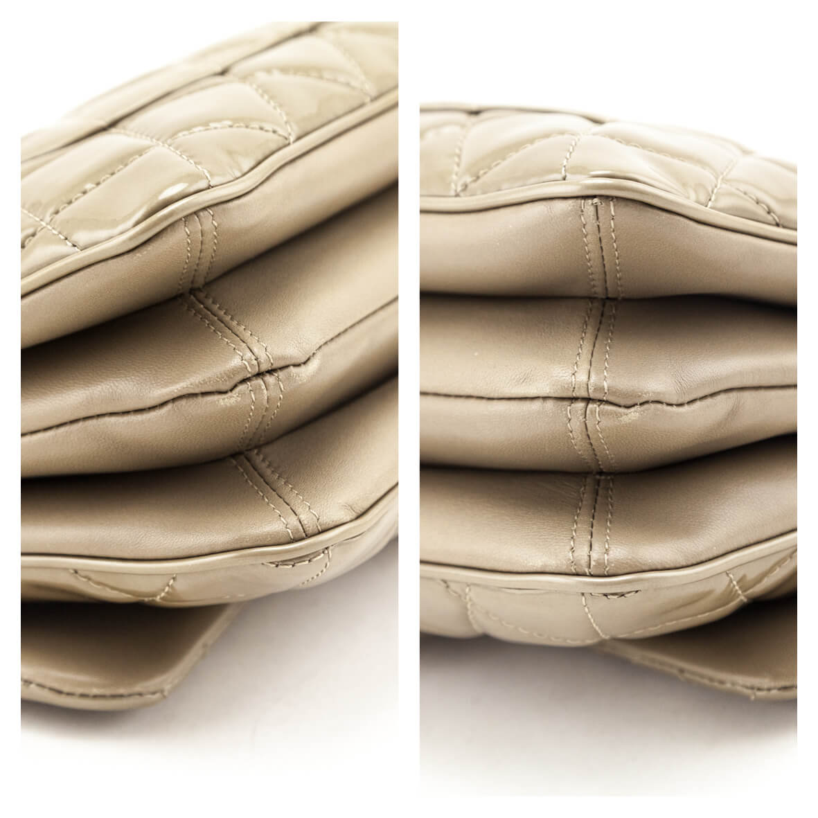 Chanel Taupe Patent Patent Quilted 3 Accordion Jumbo Flap Bag