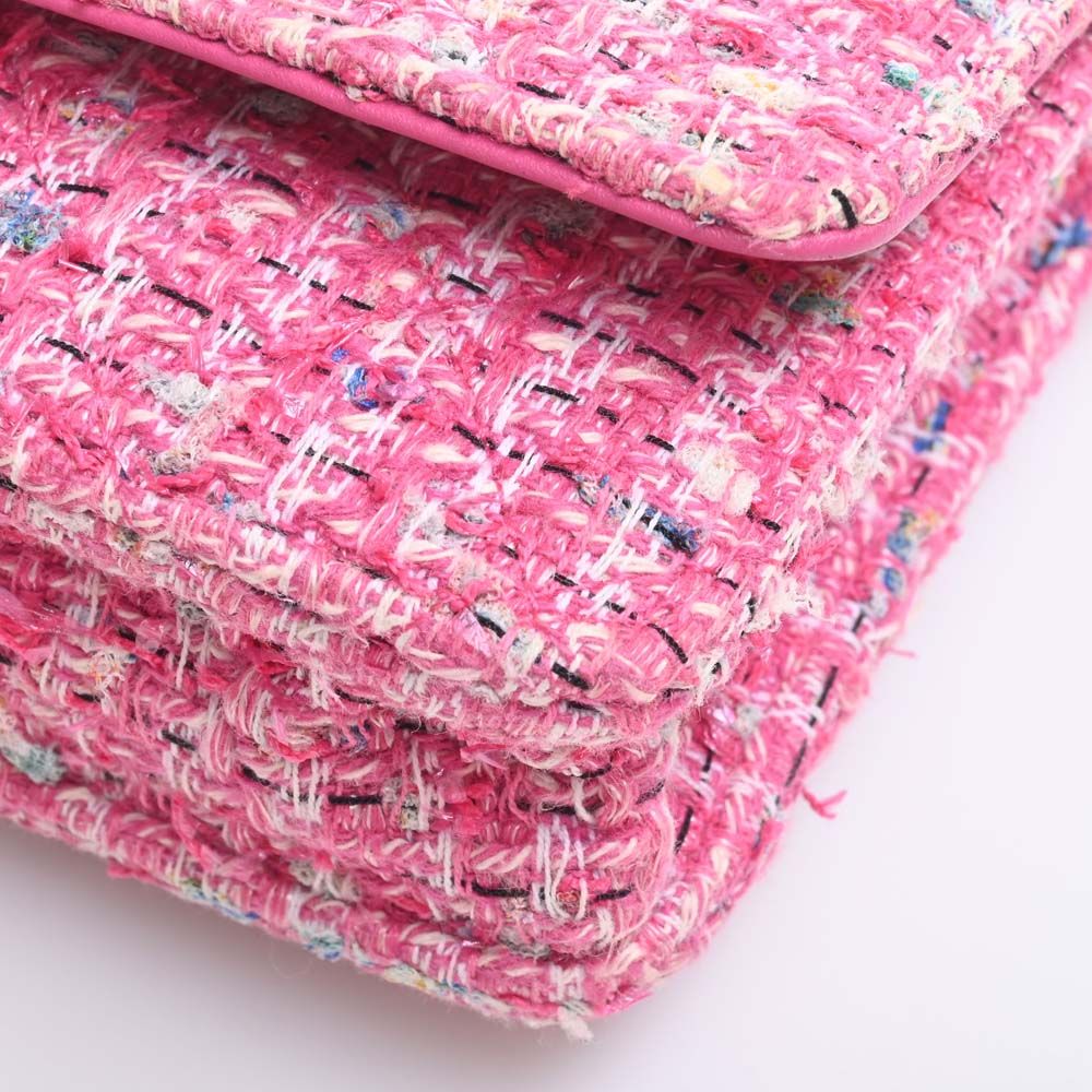 Chanel Tweed Quilted Wallet On Chain WOC Pink