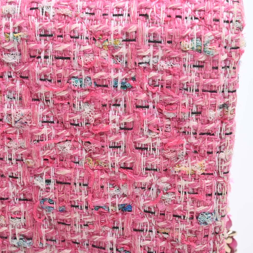 Chanel Tweed Quilted Wallet On Chain WOC Pink