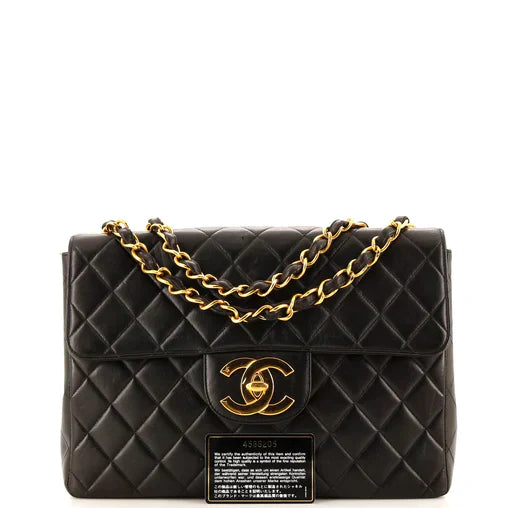 Chanel Vintage Classic Single Flap Bag Quilted Lambskin Jumbo