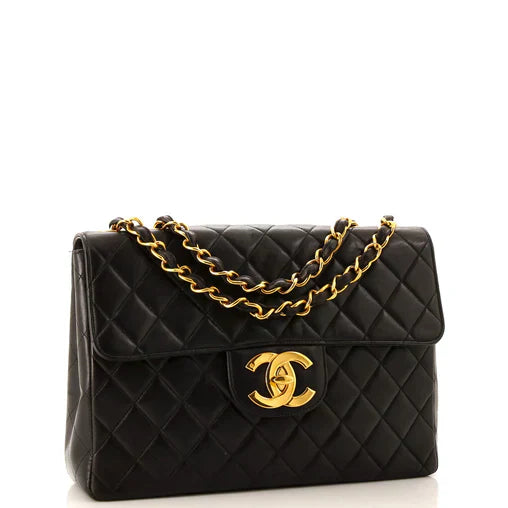 Chanel Vintage Classic Single Flap Bag Quilted Lambskin Jumbo