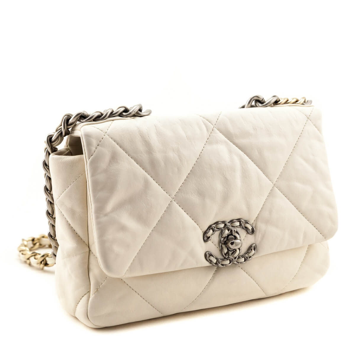 Chanel White Crumpled Calfskin Quilted Medium Chanel 19