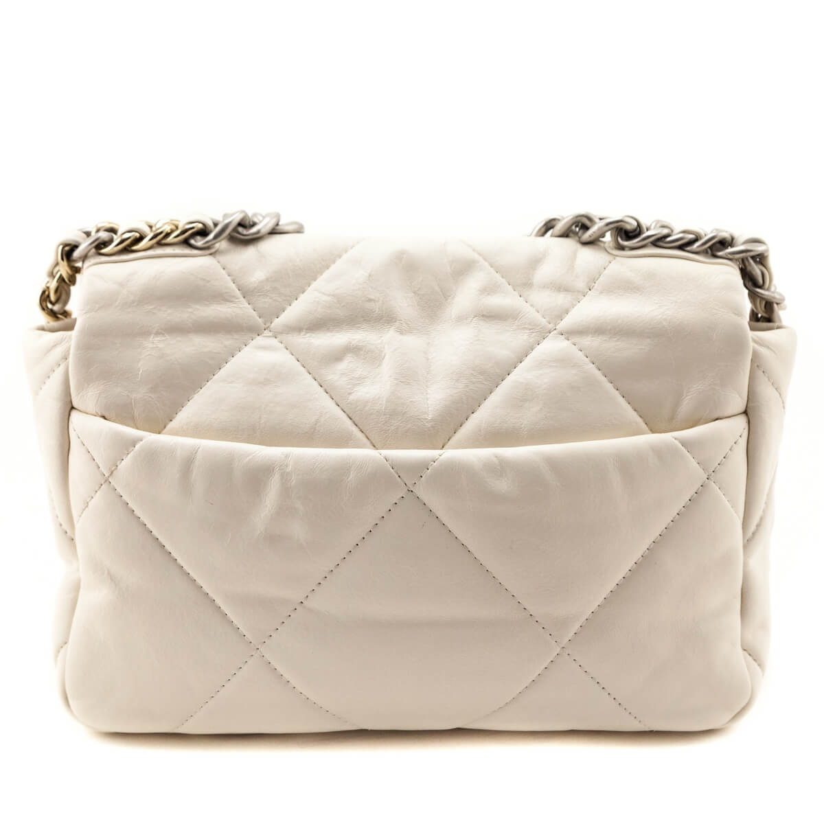 Chanel White Crumpled Calfskin Quilted Medium Chanel 19