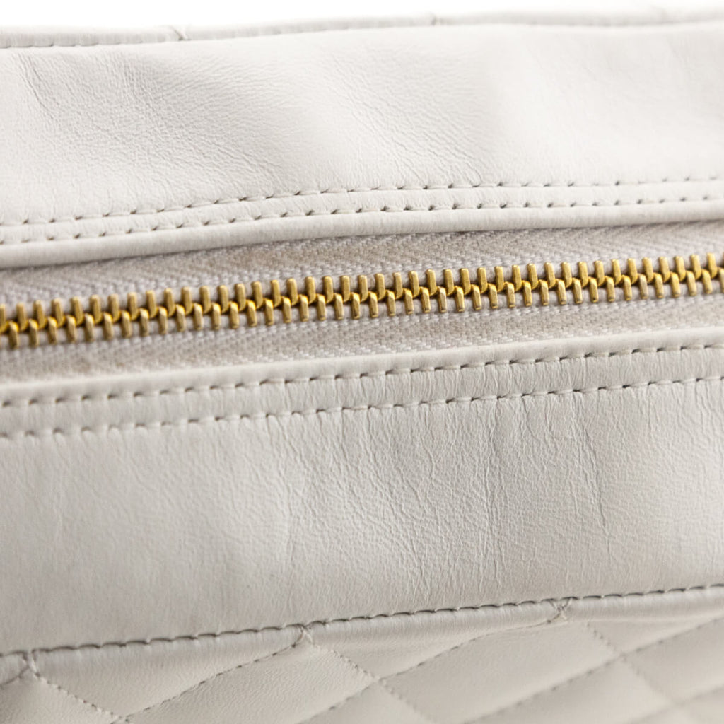 Chanel White Quilted Lambskin Vintage CC Tote Bag