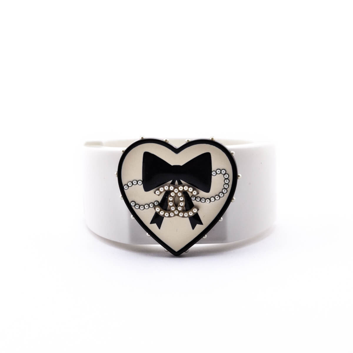 Chanel White & Black Valentine Heart Resin Cuff