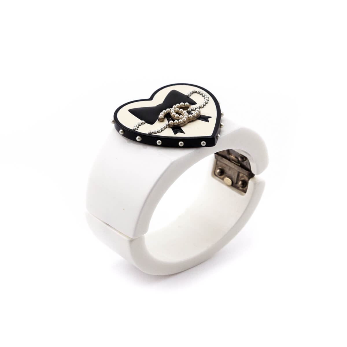 Chanel White & Black Valentine Heart Resin Cuff