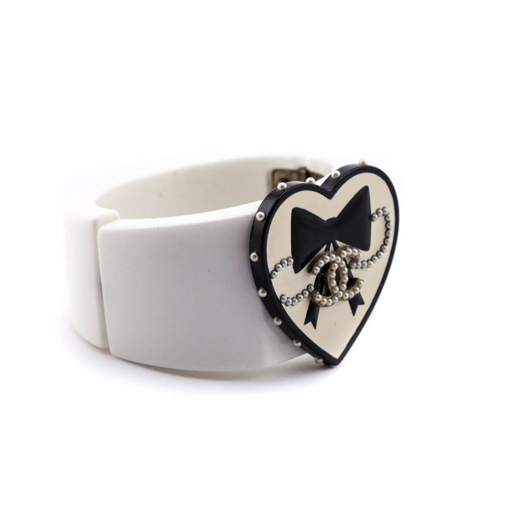 Chanel White & Black Valentine Heart Resin Cuff